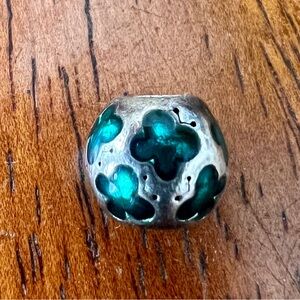 Pandora Sterling Silver Charm with Green Clover Design